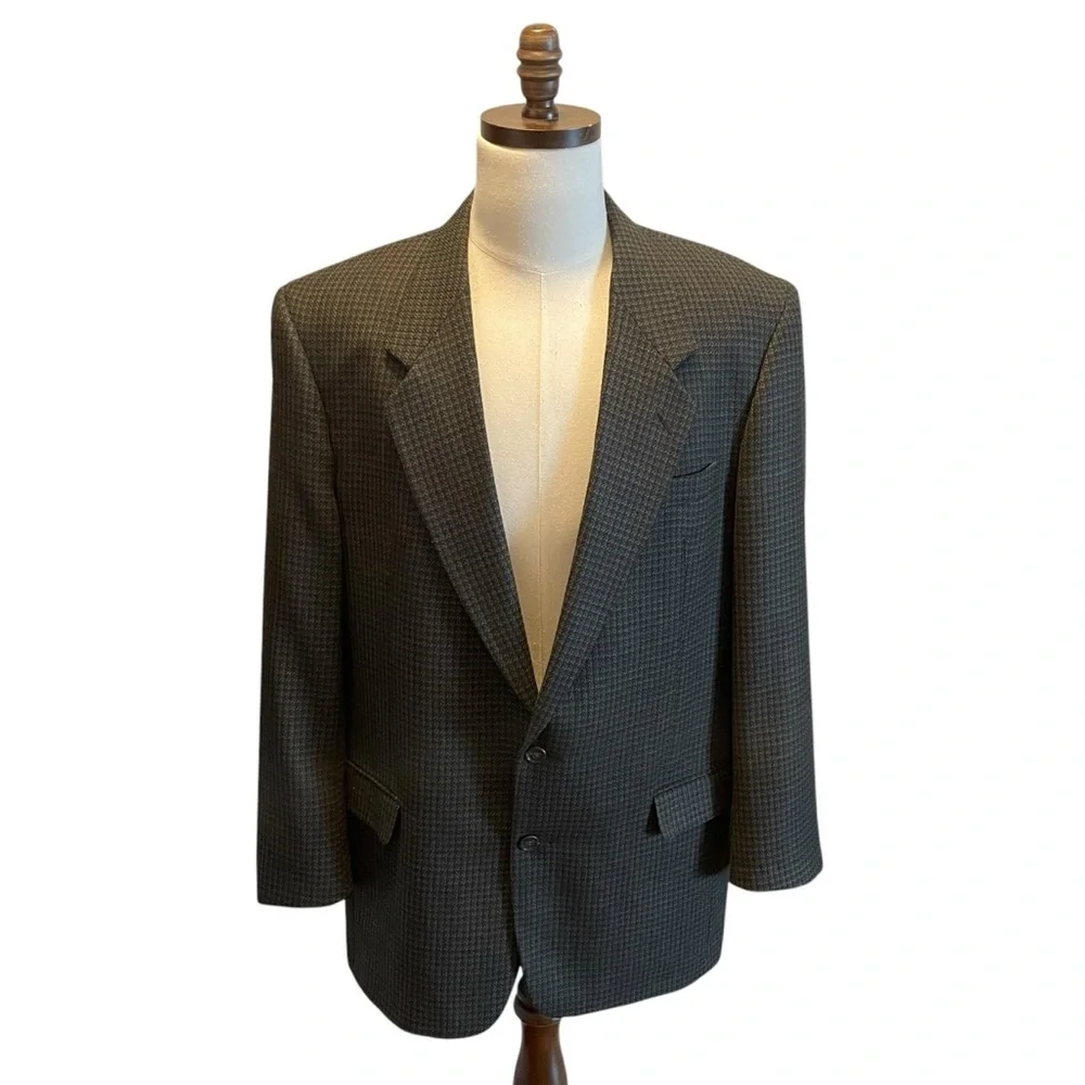Joseph Feiss Tweed Wool Suit Blazer Jacket Brown Size 44L Check NWOT Menswear